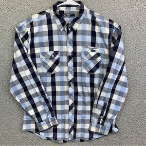 OTB One Tough Brand Mens Western Plaid Blue Button Up Shirt Sz Med‎ Long Sleeve